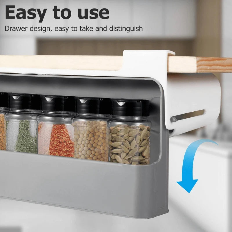 Under Shelf No-Drill Multi-Compartment Hanging Spice Rack