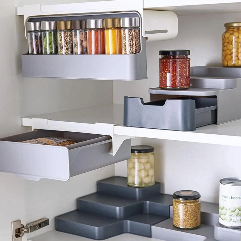 Under Shelf No-Drill Multi-Compartment Hanging Spice Rack