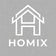 A centered white house outline logo above the text 'HOMIX HOME BRAND' on a solid dark green background.